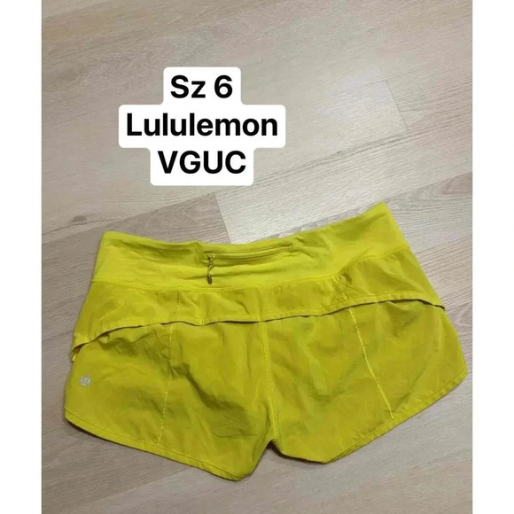 Lululemon Speed Up Casual Shorts Womens Yellow Zipper Front Pockets Size 6 - Picture 2 of 5